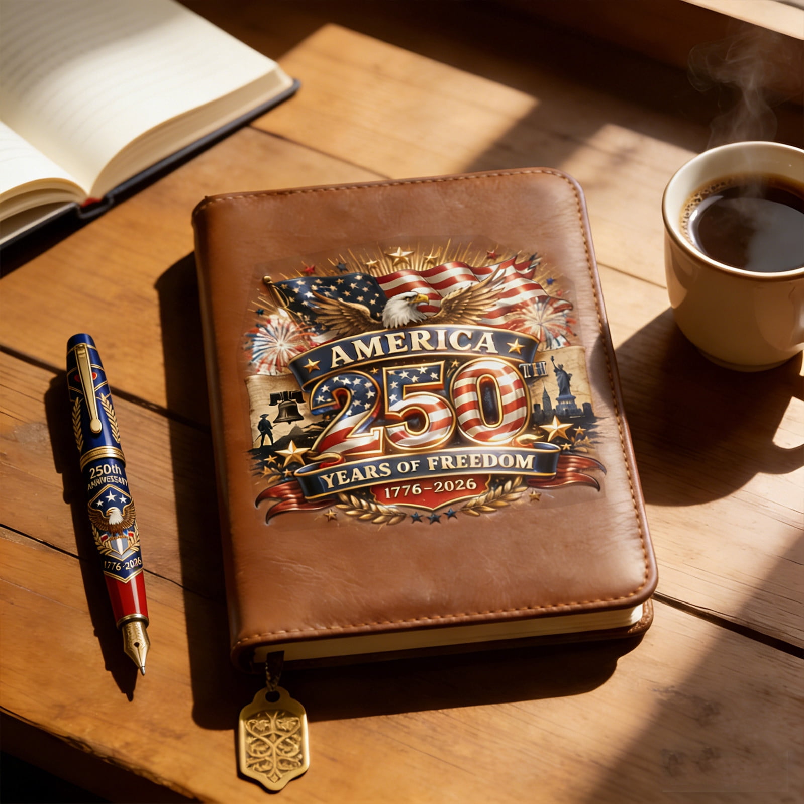 US 250th Anniversary Commemorative Gift Set, 1776-2026 Patriotic Fountain Pen & Leather Notebook, America 250 Years of Freedom Souvenir