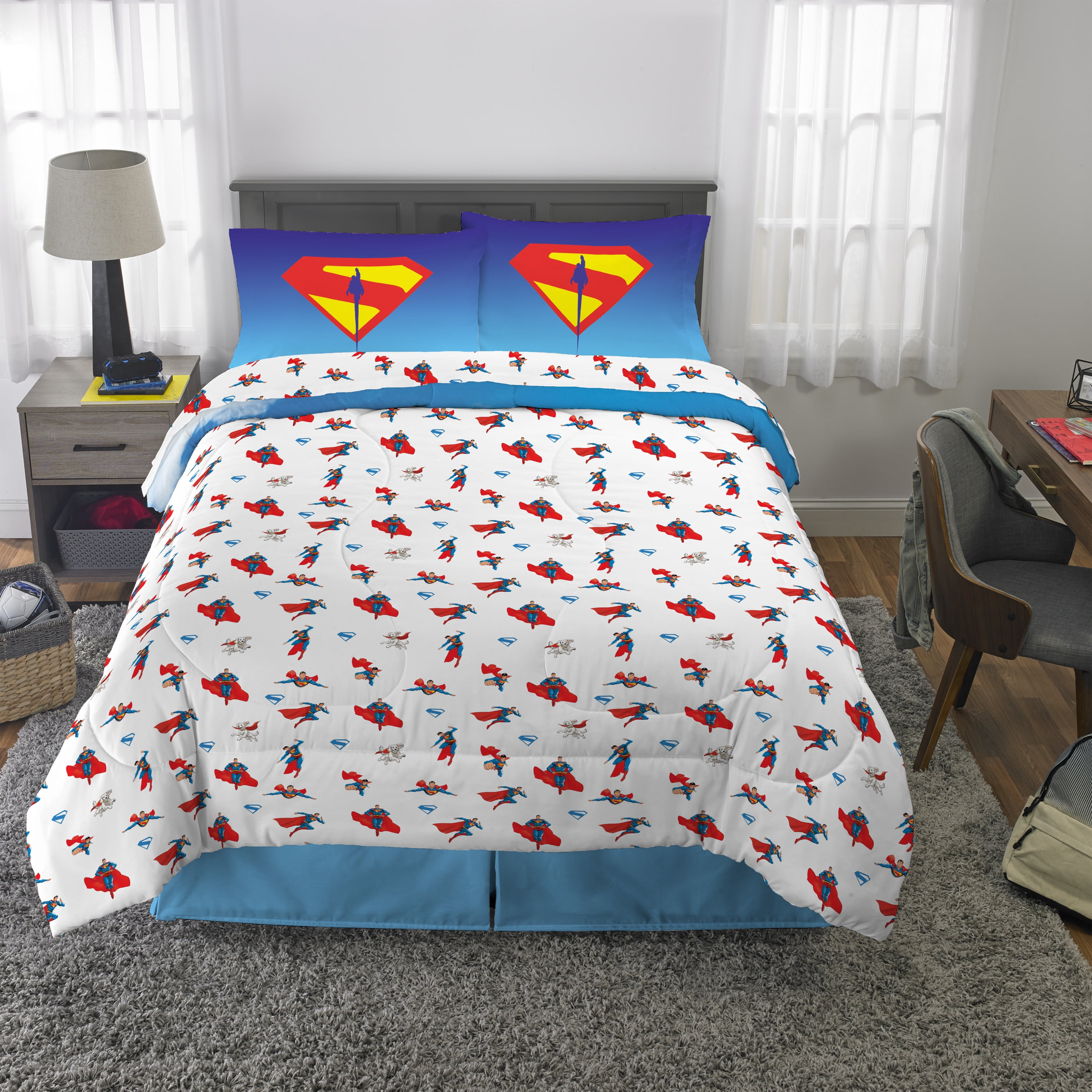 Superman Kids Full Bed in a Bag, 5Pc Bedding Set, Comforter and Sheets