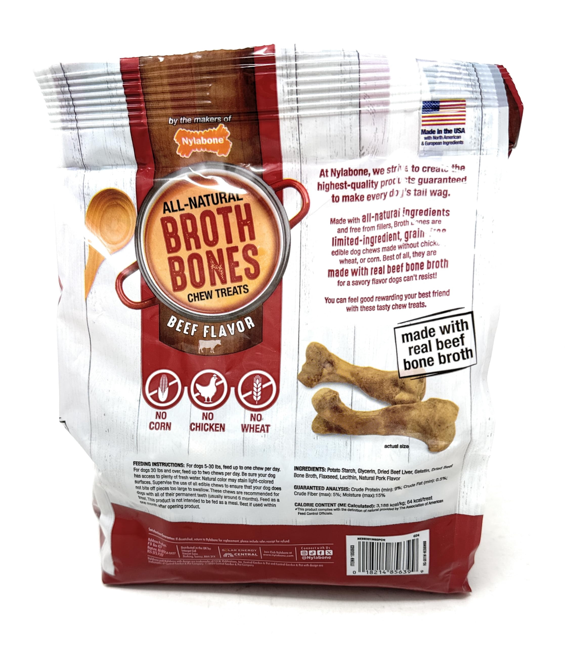 Nylabone Beef Broth Bones for Dogs, 60 H2FSDCount, 2.6 Lbs