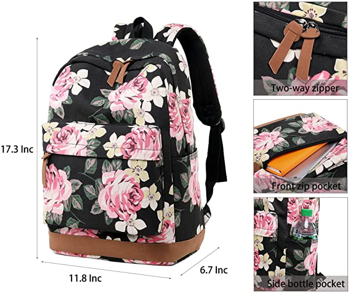 Private Jungle Teen Girl School Backpack with Lunch Box Pencil Case, 3 in 1 Canvas Student BookBag Set for Elementary School (Black Floral) Private Jungle Teen Girl School Backpack with Lunch Box Pencil Case, 3 in 1 Canvas Student BookBag Set for Elementary School (Black Floral)