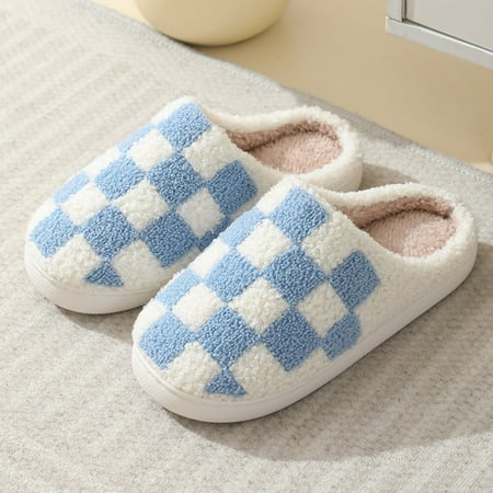 

Unisex House Slippers Plaid Scuff Slides Womens Cozy Memory Foam Slipper Slip on Warm Checkered Shoes Indoor Outdoor with Anti-slip sole