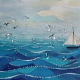 thumbnail image 5 of Awpe Aqua Graphic Ocean Waves Sailboat with Birds Seagulls Seascape Horizon Maritime Bathroom Shower Curtain Set with Hooks Waterproof Multiple Sizes White, 5 of 7