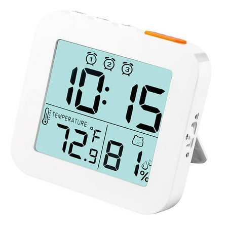 Digital Alarm Clock, Light Travel Clock, Battery Operated Desk Clock with Temperature, Portable Clock White