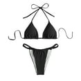 thumbnail image 4 of USNSM Two Piece Sexy Micokini Set for Women Ruched Halter Tie Back Bikini Top with Triangle Thong High Waist Drawstring Slimming Bathing Suit Black S, 4 of 6