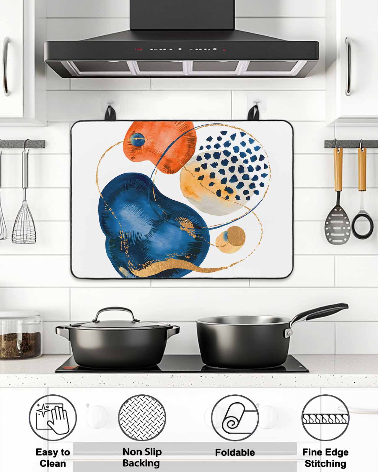 Stove Top Covers for Electric Stove, Orange Blue Boho Glass Stovetop Cover Protector, Ethnic Abstract Geometric Striped Induction Cooktop Protector Oven Mat for Kitchen Countertop 24"x21"