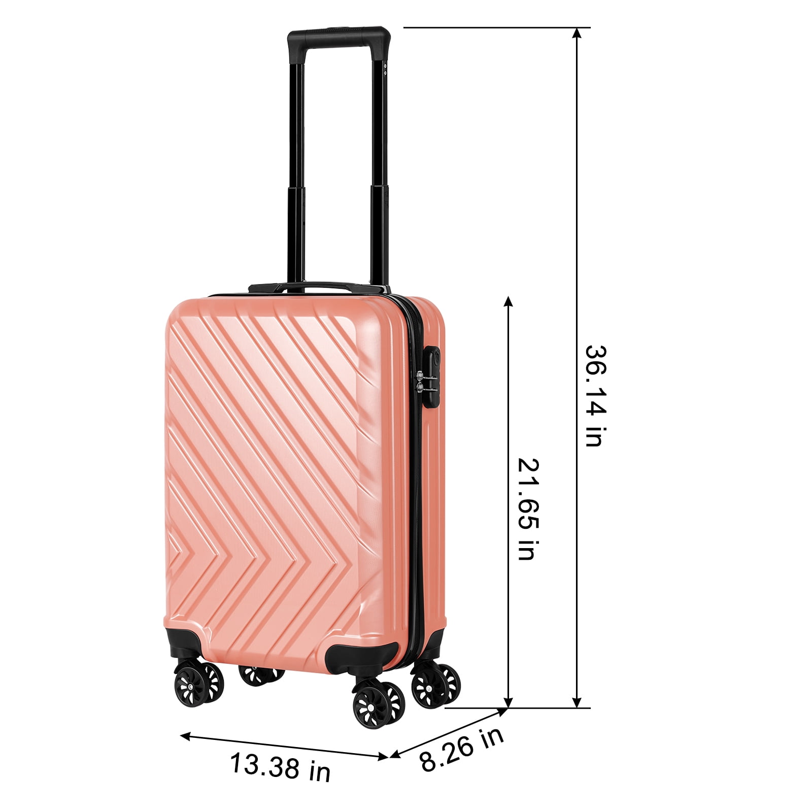 Arrow Stripe Luggage Travel Sliding Wheels 20" Rose Gold