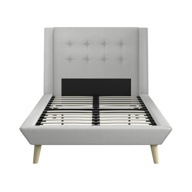 Queer Eye Farnsworth Upholstered Bed with Low Profile Platform Frame Twin Light Gray Linen