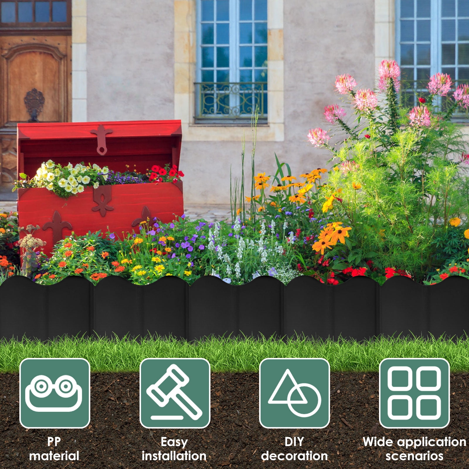 20PCS Lawn Gardens Fence Edgings Kit Easy to Install Versatile Edging Border No Dig Landscape Sturdy Gardens Landscape Edging Borders Stable Interlocking Landscaping Edging for Outdoor
