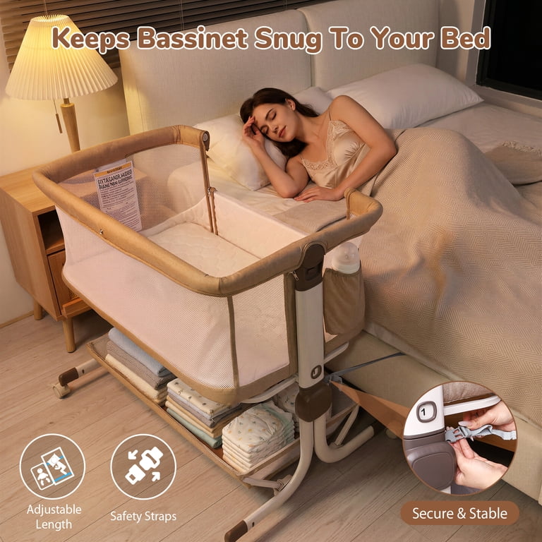 Vipuse 3-in-1 Bedside Bassinet with Storage, Oatmeal photo 7