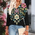 thumbnail image 4 of CYMMPU Business Work Blouses Dressy Tunic Tops V-Neck Floral Printed 3/4 Length Sleeve Summer Fall Shirts Basic Tees Casual 2025 Clothes for Women Black XXL, 4 of 8
