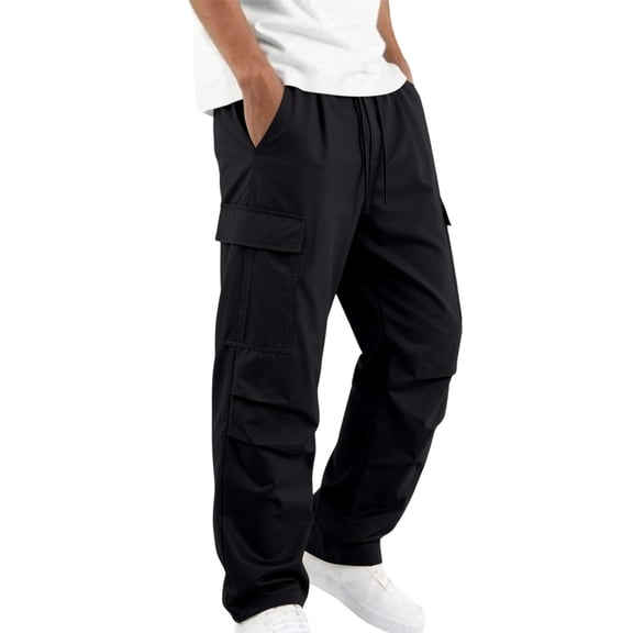 Ohufall Pants For Men Solid Color Loose Outdoor Pant Breathable Travel Casual Cargo Pant