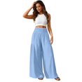 thumbnail image 4 of Women's High Waist Wide Leg Pants, Cotton Linen Flare Leg Palazzo Trousers with Pockets, Elastic Waist Casual Bell Bottom Pants for Daily Wear, Vacation and Boho Chic Outfits Blue XS, 4 of 7