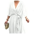 thumbnail image 2 of Women Plus Size Maxi Dress Short Sleeve Wrap V Neck High Low Split Ruffle Long Dress White S, 2 of 4