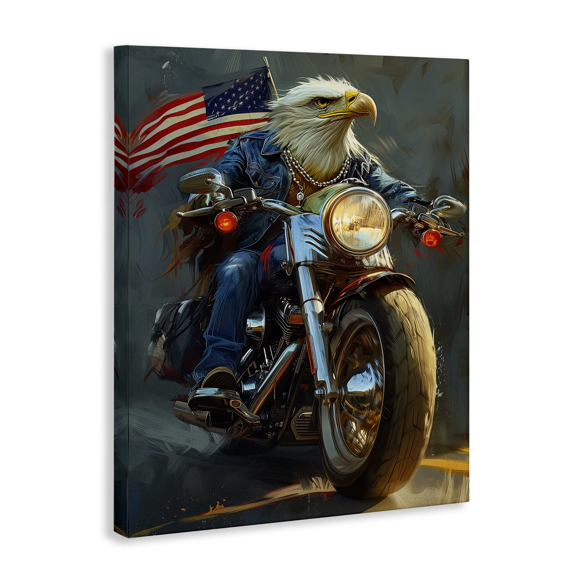 Stupell Industries Patriotic Eagle Motorcycle Transportation Painting Gallery Wrapped Canvas Art Print Wall Art, 36 x 48