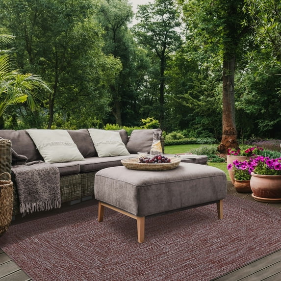 BNM Indoor/ Outdoor Multihued Rug, 6' x 9', Brick- White
