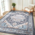 thumbnail image 2 of 6'x9' Area Rugs, Machine Washable Non Slip Area Rug for Living Room, Soft Low Pile Vintage Print Pattern Indoor Bedroom Thin Carpet, Navy Blue, 2 of 5