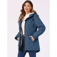 thumbnail image 3 of DARING DIVA Women's Parka Drawstring Waist with Faux Fur Hooded Coats L Navy Blue, 3 of 6