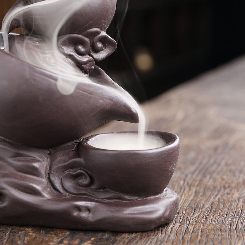 Creative Tea Pot Shape Backflow Incense Holder Antique Purple Clay Aromatherapy Holder Ornament Home Decor Yoga Ceremony
