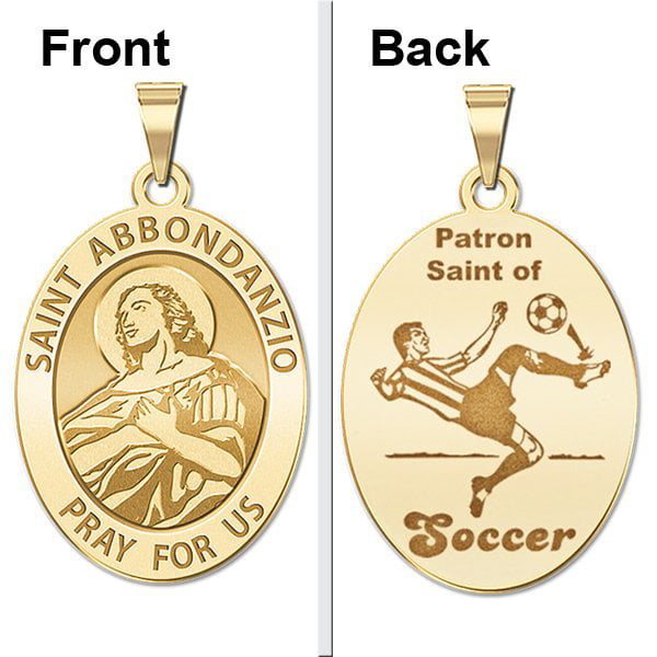 Picturesongold.Com Saint Abbondanzio Oval Double Sided Soccer Religious  Medal 2/3 x 3/4 inch Size of Nickel, Solid 14K Yellow Gold - Walmart.com