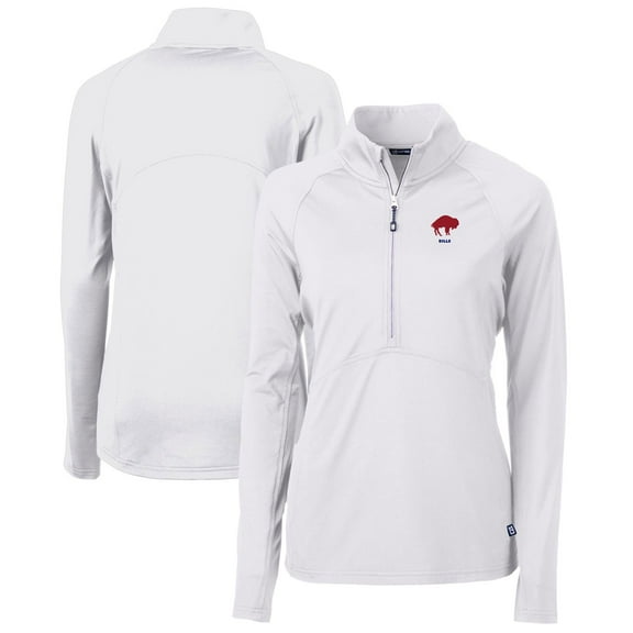 Women's Cutter & Buck White Buffalo Bills Throwback Logo Adapt Eco Knit Stretch Recycled Half-Zip Pullover Top