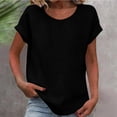 thumbnail image 2 of Women's Short Sleeve Linen T-Shirt Top Blouse with Round Neck and Patch Pocket Solid Color Casual Daily Wear Work Office Vacation Fashion Essential Gift for Women | CSEONE,Black XL, 2 of 9