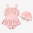thumbnail image 2 of Little Girls One Piece Swimsuits Ruched Sun Hat Romper Hairband Swimwear Size 5-6T, 2 of 7
