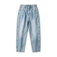thumbnail image 5 of Women's Baggy Jeans Elastic High Waist Loose Tapered Denim Pants Side Button Detail Y2K Trousers with Pockets Vintage Casual Streetwear Light Blue, 5 of 6