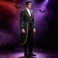 thumbnail image 4 of Long Tailcoat Magician, Pirate Coat, Victorian Frock Coat, Ringmaster Circus, Long Tailcoat Magician Costume Gold Trim Victorian Frock Coat Ringmaster Circus Outfit for Movie Night, Black L, 4 of 6