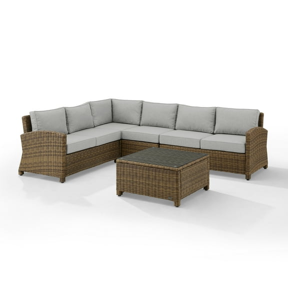 Bradenton 5Pc Outdoor Wicker Sectional Set Gray/Weathered Brown