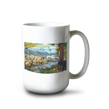 

15 fl oz Ceramic Mug Wildlife Montage Yellowstone National Park Dishwasher & Microwave Safe