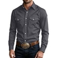 thumbnail image 2 of LYSMORA Mens Lapel Long Sleeve Western Button Down Shirt Dual Snap Chest Pockets Solid Woven Casual Cowboy Shirt, 2 of 8