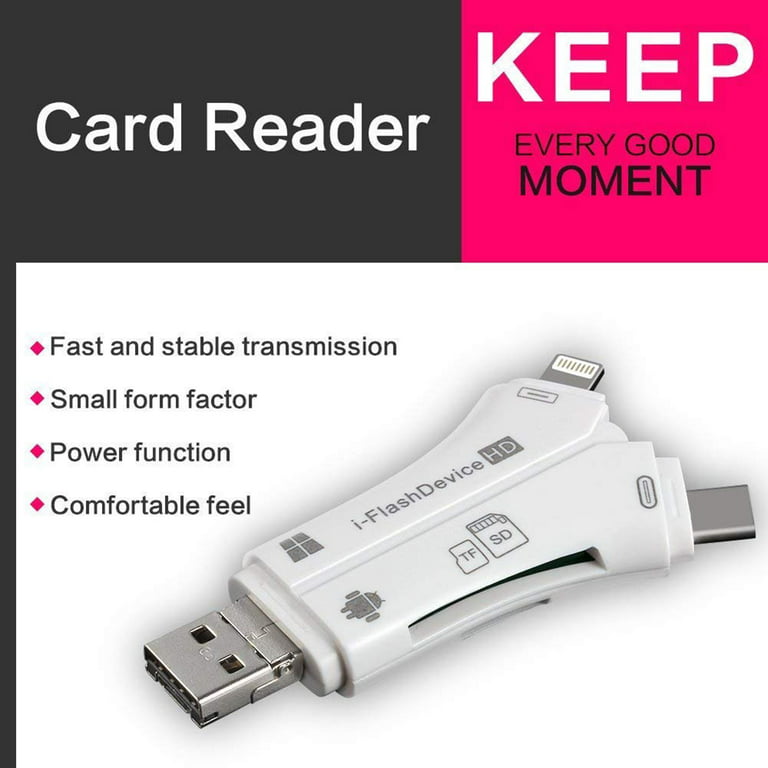 SD Card Reader for iPhone iPad, 4 in 1 Micro SD/SD Card Reader to iPhone