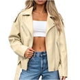 thumbnail image 3 of XUNKUSGA Faux Leather Jackets for Women Fashion Lapel Long Sleeve Zipper Up Moto Jacket Women with Buckle Belted Vintage Bike Motorcycle Coat Streetwear Khaki XL, 3 of 6