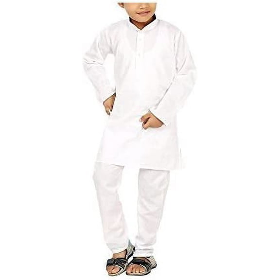 Royal 100% Cotton White Cotton Kurta Pyjama For Kids