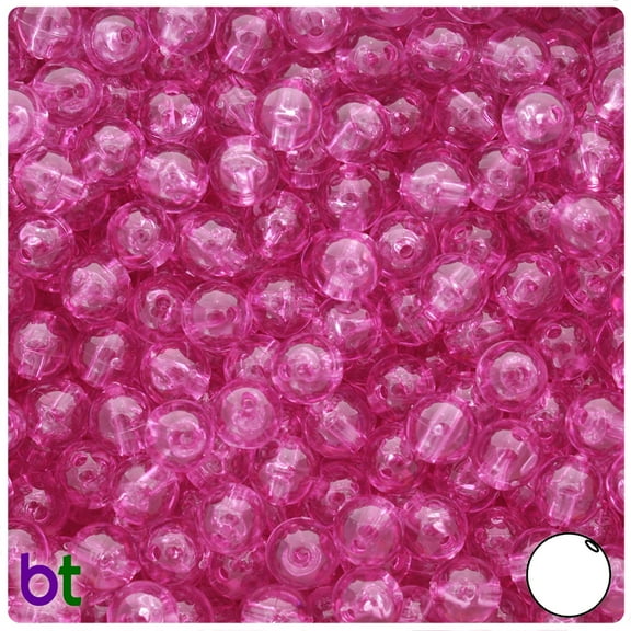 BeadTin Light Fuchsia Transparent 8mm Round Craft Beads (300pcs)