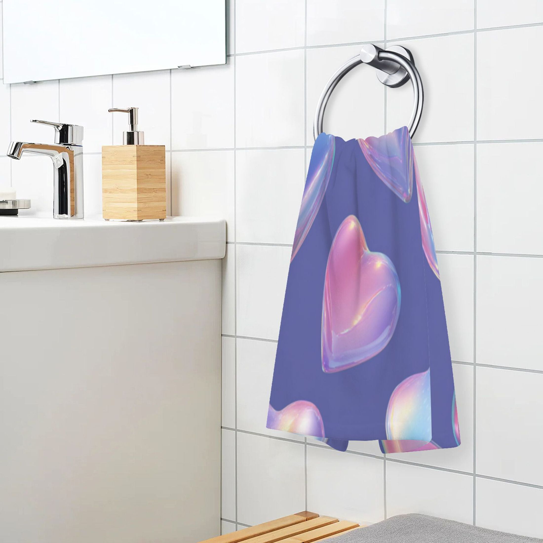 2 Pcs Absorbent Face Towel Bath Hand Towels Soft Breathable Cotton Towel Set for Bathroom Kitchen Hotel Spa Decor Pink-purple Hearts