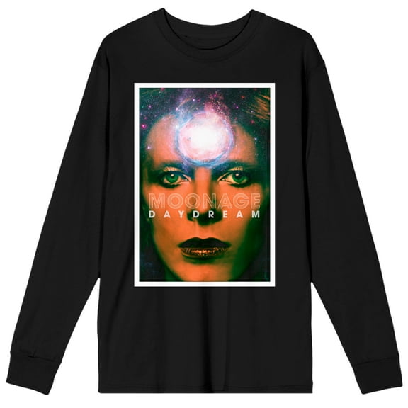 David Bowie Close Up Face Crew Neck Long Sleeve Black Adult Tee-Small