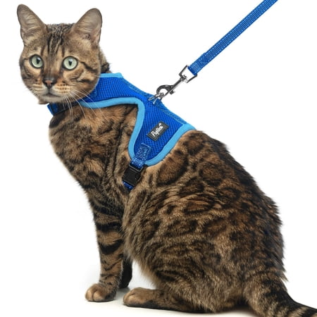 PUPTECK Cat Harness and Leash Set Escape Proof, Reflective Adjustable Soft Mesh Kitten Vest Harness for Walking Travel, Navy Blue, M C42
