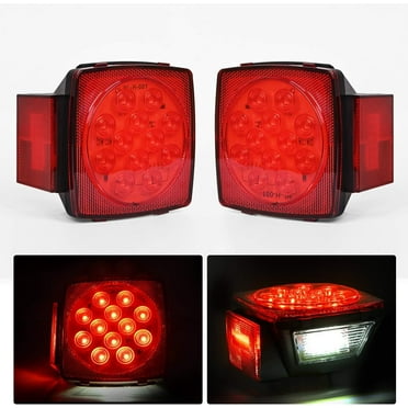 Nilight Square Double Face Fender Pedestal Light 2PCS 52LED Amber Red Brake Turn Marker Tail Light w/ 3 Studs Mount for Mack Kenworth Freightliner Truck Towing Trailer
