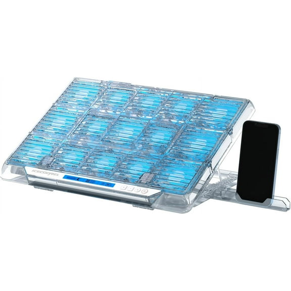 Gaming Laptop Cooling Pad with 15 RGB Fans, Fully Transparent Fan Cooler for 15-21 Inch, Stand 8 Height Adjustable, USB Port and Type-C