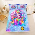 thumbnail image 5 of Erosebridal Watercolor Cartoon Mermaid Bed Sheets,Ocean Animals King Sheets For Girls Kids 4-Piece, 5 of 6