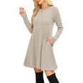 thumbnail image 5 of Long Sleeve Dress for Women Crew Neck Empire Waist Tunic Dress with Pockets, 5 of 5