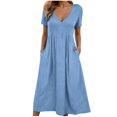 thumbnail image 2 of Vivianyo HD Women's Maxi Dress Women's Fashion Solid Color Short Sleeve V-Neck Waist In Dresses, 2 of 6