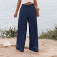 thumbnail image 4 of Mohiass Wide Leg Dress Pants for Women Business Casual Elastic Waist Comfy Work Pants Baggy Lounge Pants Trousers with Pocket Navy M, 4 of 7