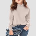 thumbnail image 2 of Staki Girls Knit Long Sleeve Top Girls Sweaters Cute Crewneck Ruffle Long Sleeve Knit Pullover Sweater Tops(3-4 Years,Beige), 2 of 5