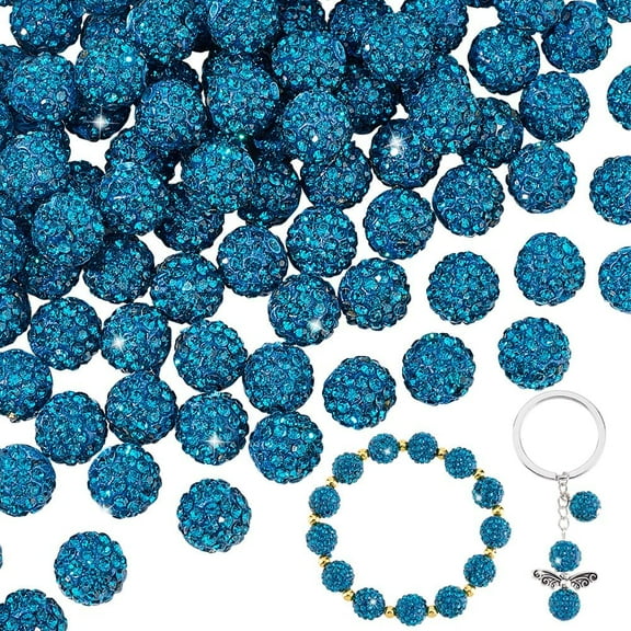 100pcs Rhinestone Clay Beads 10mm Pave Disco Ball Clay Beads Polymer Clay Beads Rhinestones Diamond Beads for Bracelet Necklace Earring Jewelry Making Christmas Decor Blue