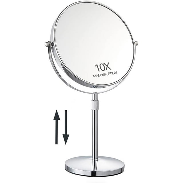17" Tall Tabletop Magnifying Makeup Mirror Height Adjustable Vanity Mirror 1X/10X Magnification, 8" Large Double-Sided 360° Swivel Classic Round Desktop Make Up Mirror for Bathroom & Bedroom, No Light