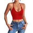 thumbnail image 3 of Womens Spaghetti Strap V-Neck Ribbed Tank Tops for Women 2025 Slim Fitted Soft Camisole Basic Layering Shirts Red XS, 3 of 9