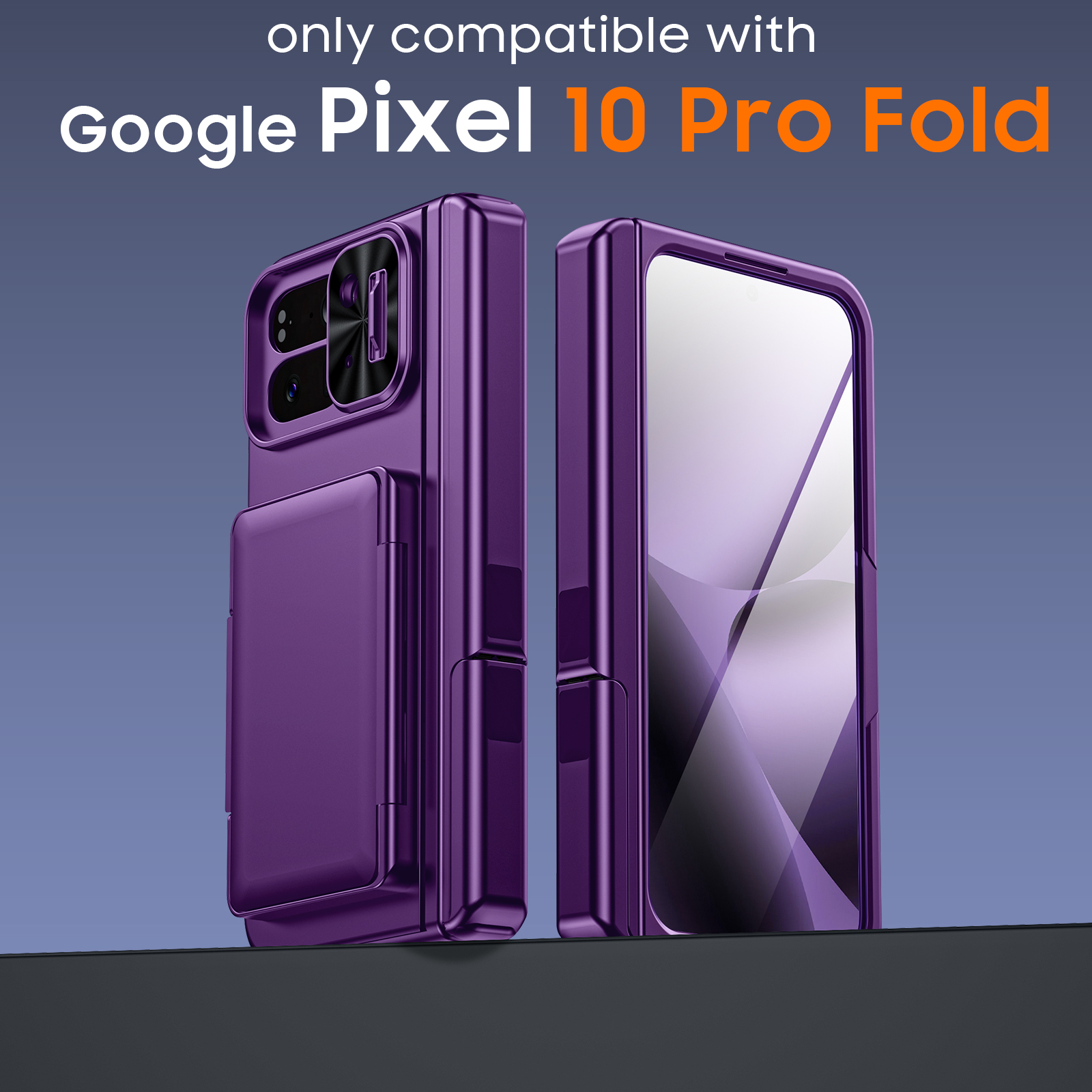 Vizvera for Google Pixel 10 Pro Fold Case with Card Holder [RFID Blocking] Camera Cover,Hinge Protection,Built-in Hidden Kickstand,Screen Protector,Slim Shockproof Phone Case-Purple