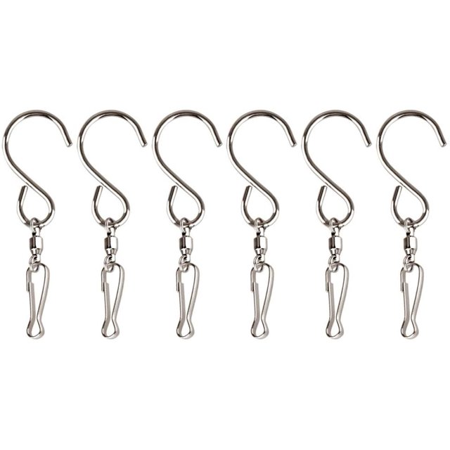 Paquete de 6 ganchos colgantes giratorios para campanillas de cristal, mangas de viento y cualquier cometa, macetas, comederos para pájaros, suministros para fiestas (plata) brillar Electrónica